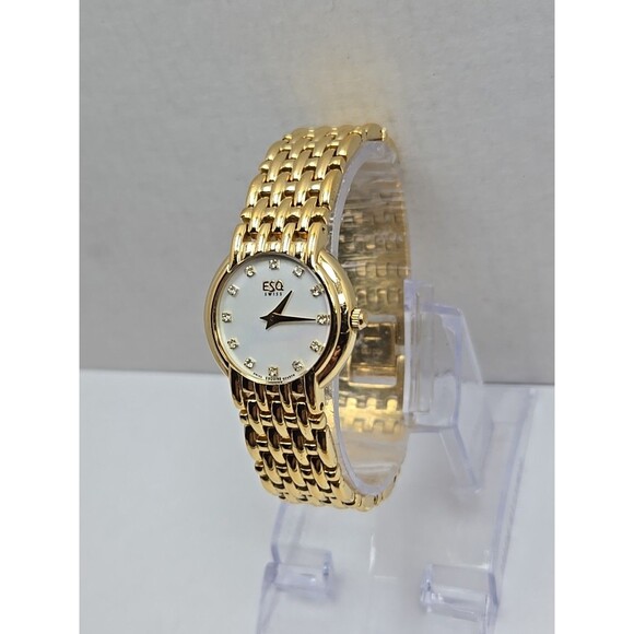 Womens ESQ by Movado Gold Plated Watch Mother of Pearl Dainty Dress New Battery main image 9